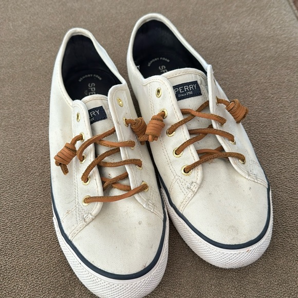 Sperry Top Sider Casual Sneakers Size Womens 9.5 Ivory Blue Trim (TD) - Picture 1 of 10